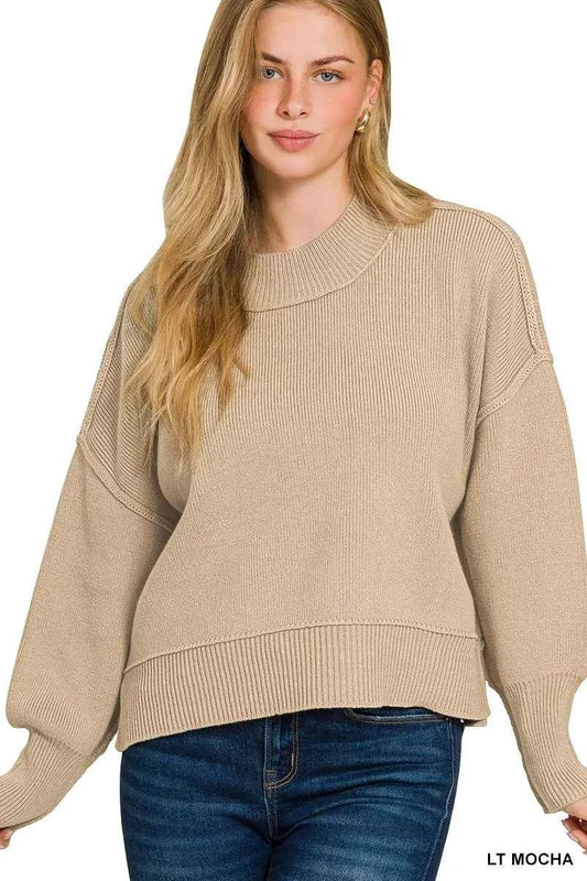 Zenana Wide Neck Band Drop Shoulder Sweater