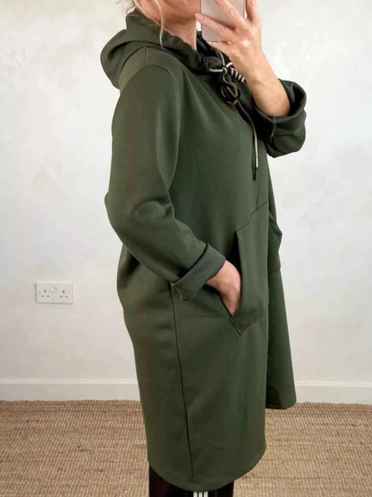 Full Size Casual Drawstring Hooded Sweatshirt Dress Plus Size