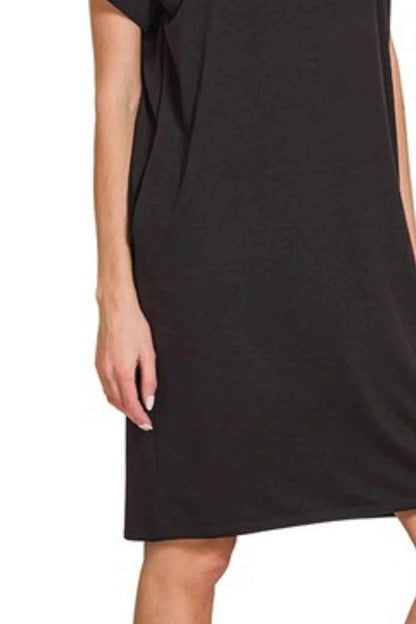 Zenana Rolled Short Sleeve Round Neck Dress