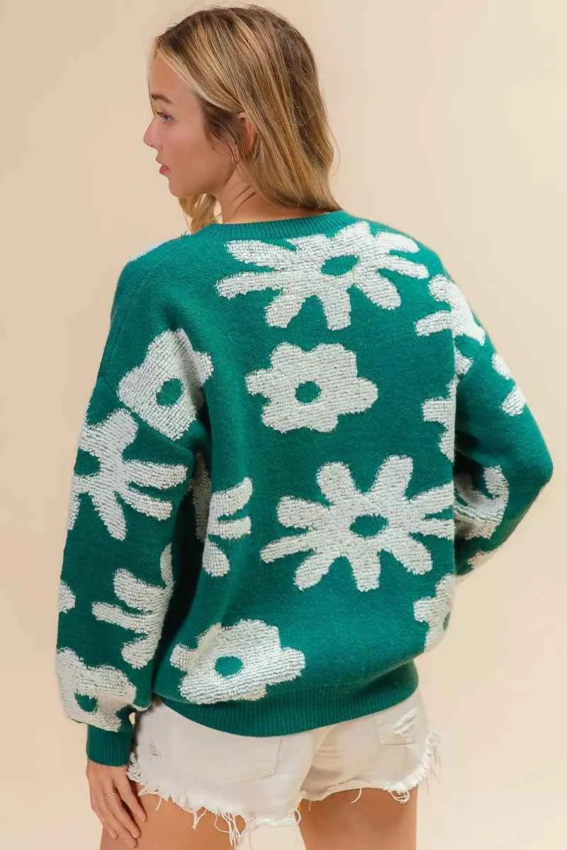 BiBi Flower Pattern Long Sleeves Sweater Top