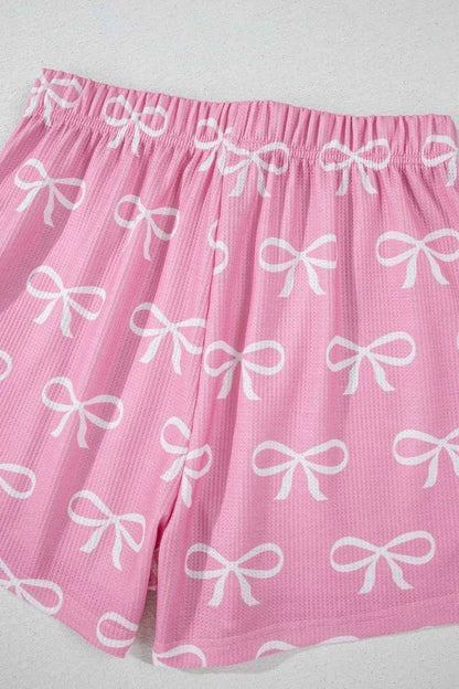 Bowknot Printed Notched T-Shirt and Shorts Set