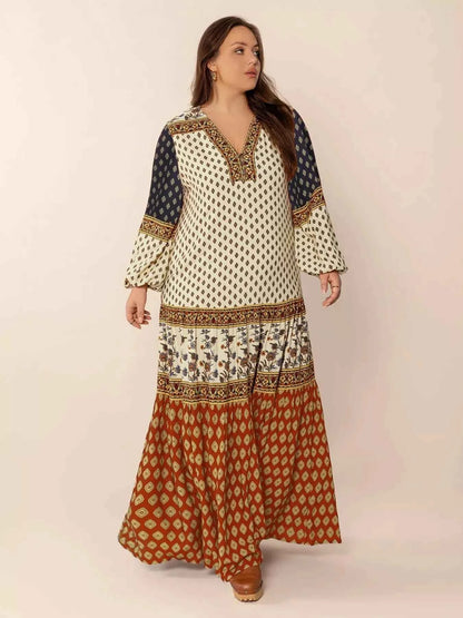 Plus Size Notched Balloon Sleeve Maxi Dress