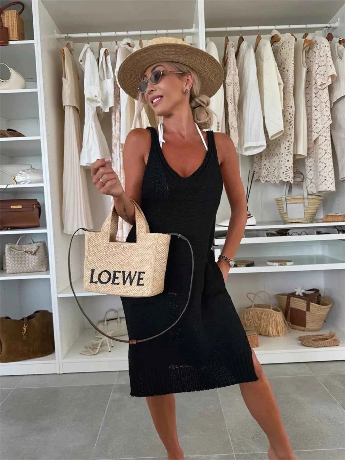 Ribbed Hem V-Neck Sweater Dress