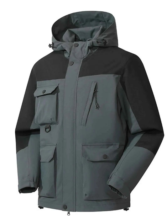 Men's Full Size Multi-Pocket Long Sleeve Hooded Jacket Plus Size