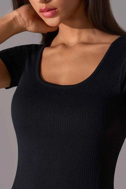 Square Neck Active T-Shirt with Detachable Chest Pads