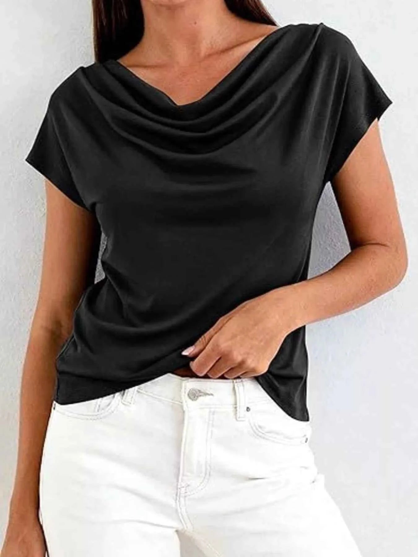 Cowl Neck Short Sleeve Blouse