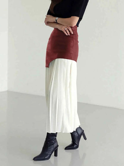 Patchwork Contrast Pleated Skirt