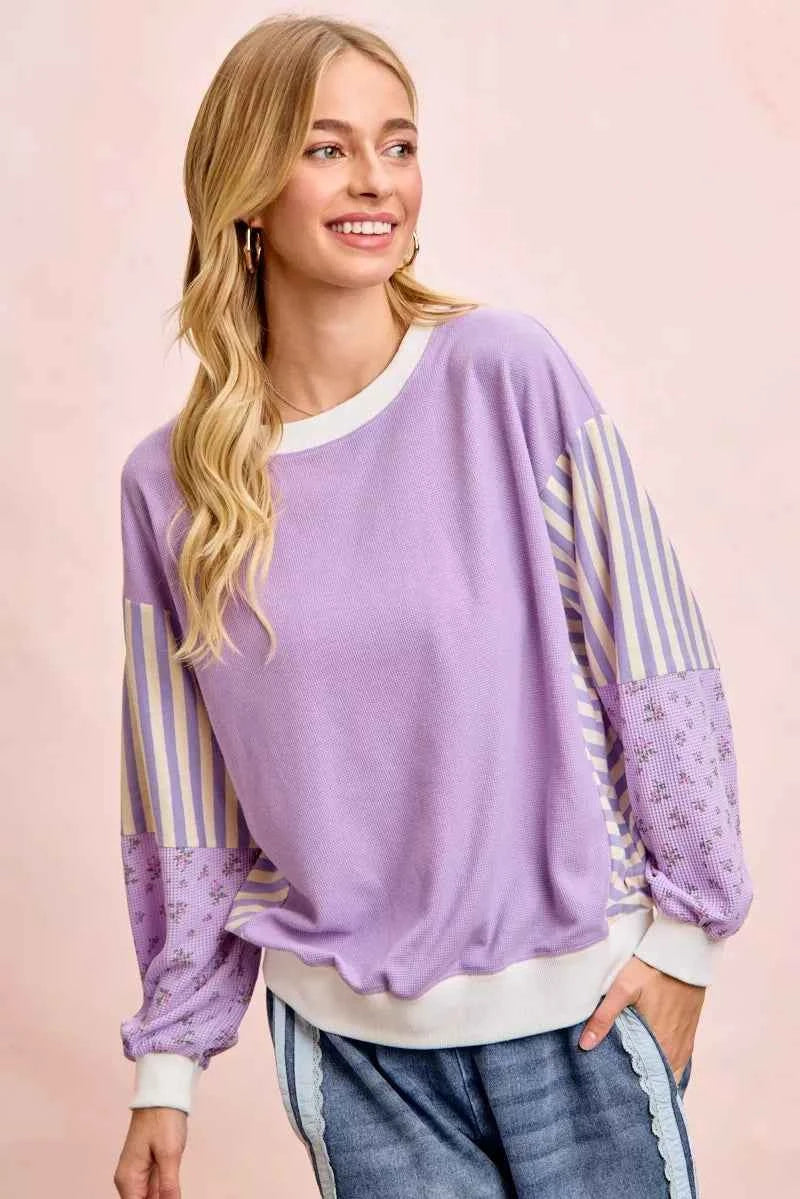 BiBi Mix and Match Sweatshirt with Floral Sleeve Striped