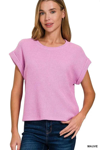 Zenana Short Sleeve Crew Neck Sweater