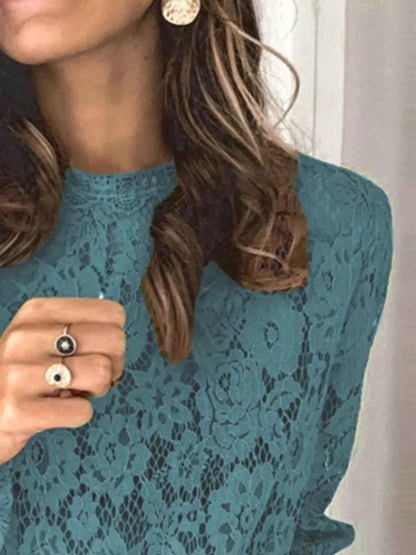 Full Size Floral Lace Flounce Sleeve Blouse Plus Size