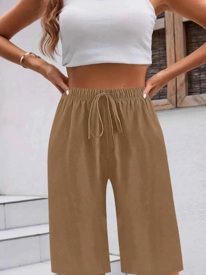 Casual Drawstring Wide Leg Shorts