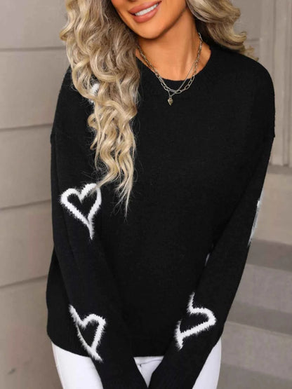 Valentine's Day Heart Print Crew Neck Sweater