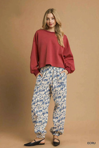 Umgee Scenic Print Casual Sweatpants