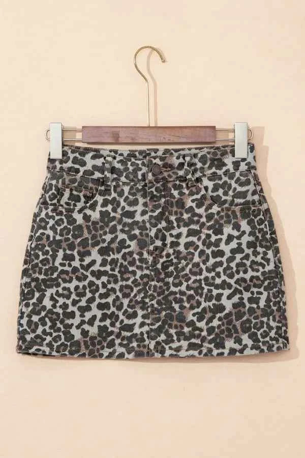 Leopard Denim Mini Skirt