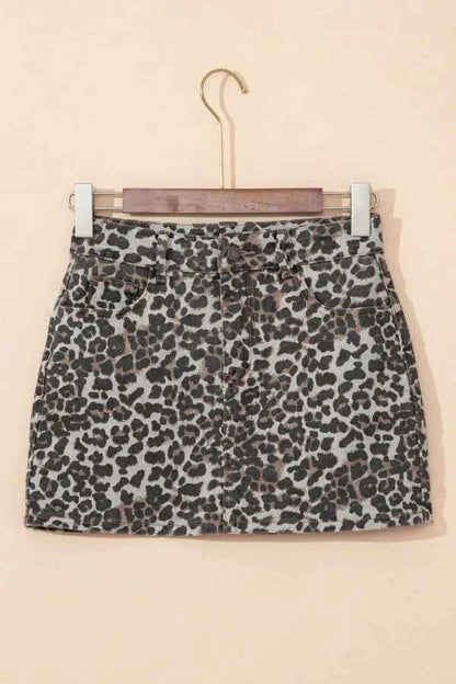 Leopard Denim Mini Skirt