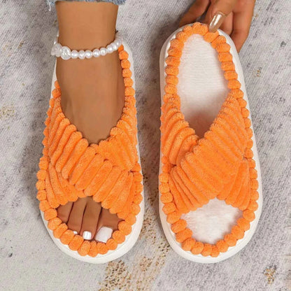 Crisscross Open Toe Platform Slippers
