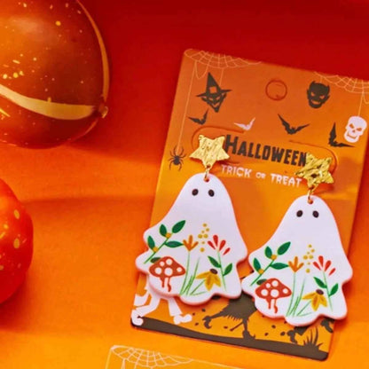 Whimsical Ghost Earrings with Floral Design