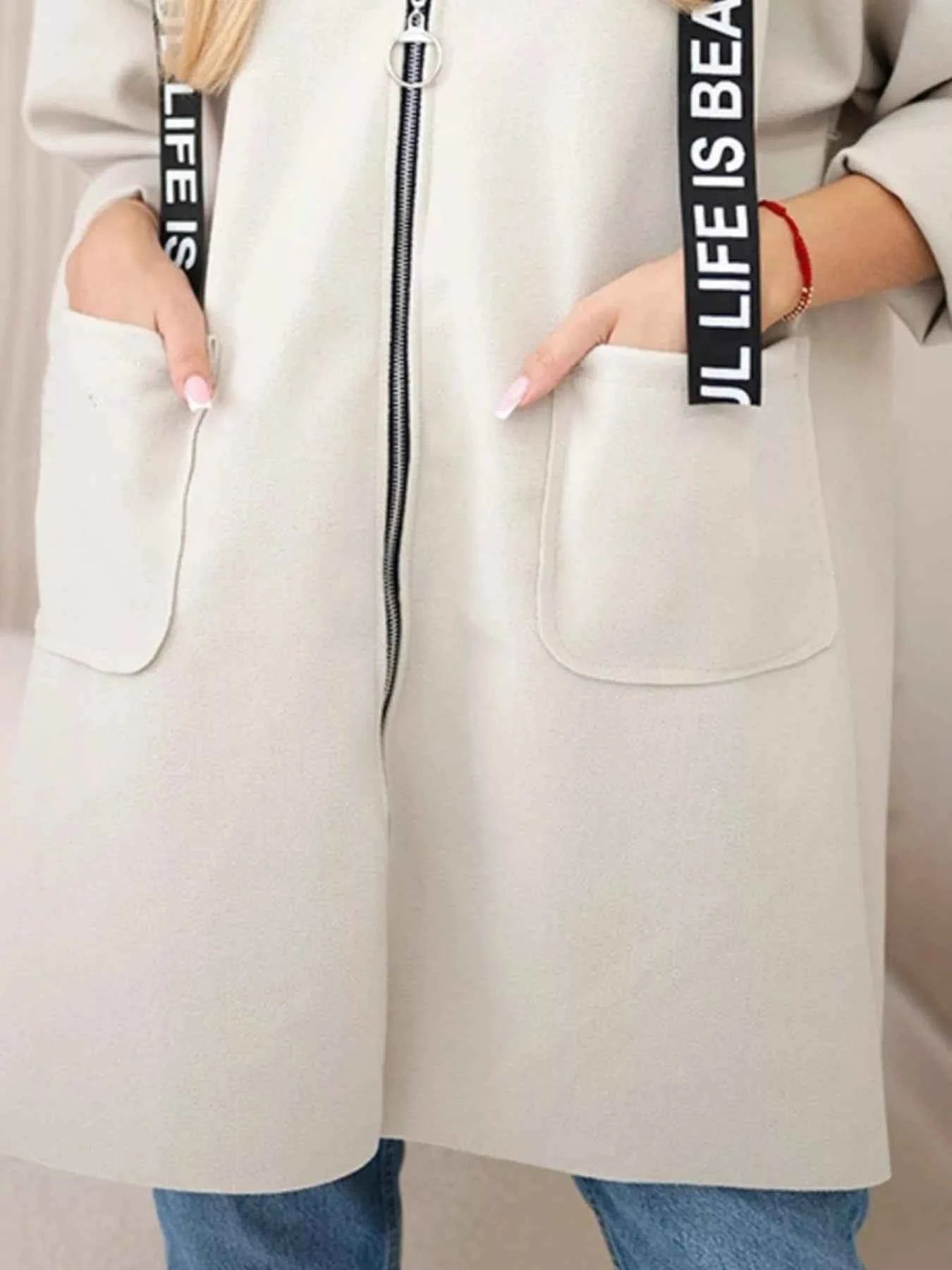 Full Size Hooded Zip-Up Longline Outerwear Plus Size