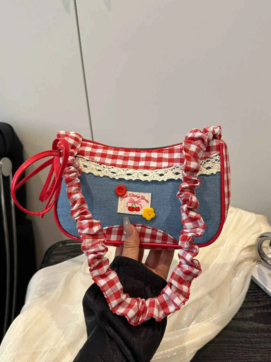 Cherry Plaid Strap Crossbody Bag