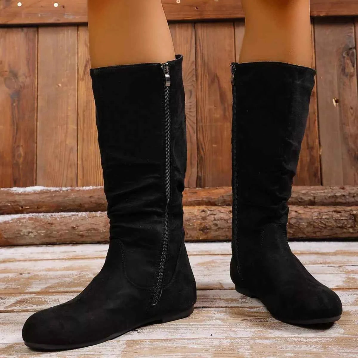 Round Toe Side Zip Boots