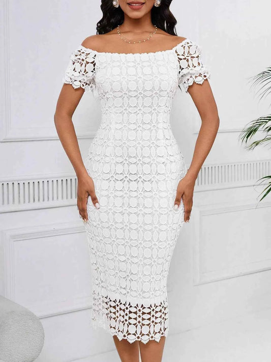 Lace Short Sleeve Midi Dress