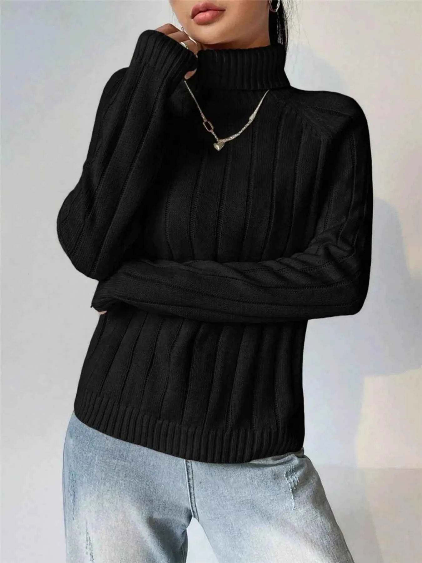 Ribbed Turtleneck Long Sleeve Sweater