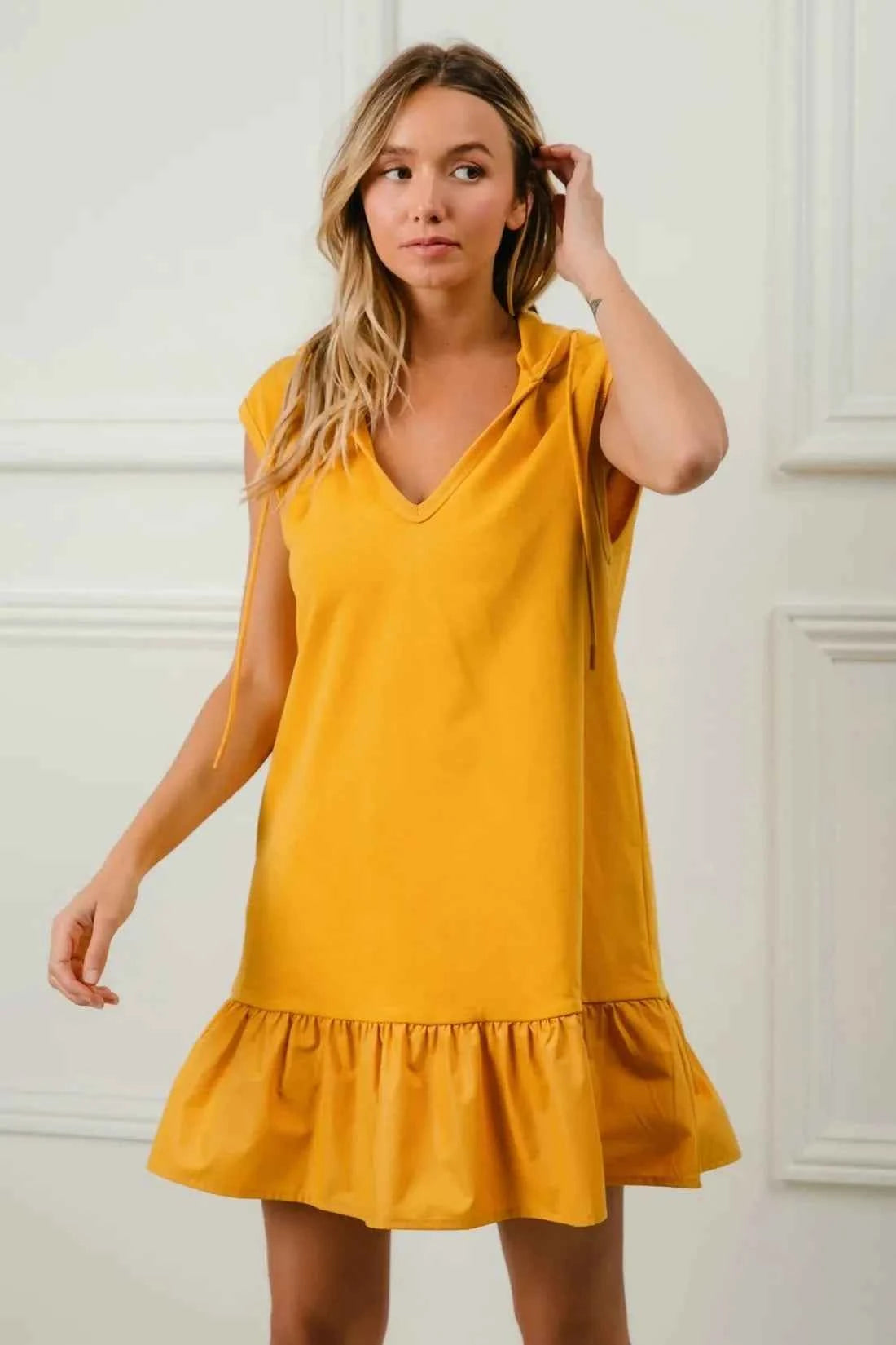 BiBi Ruffled French Terry Hooded Dress