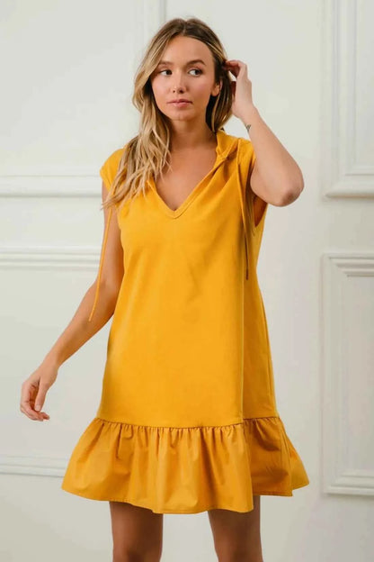 BiBi Ruffled French Terry Hooded Dress