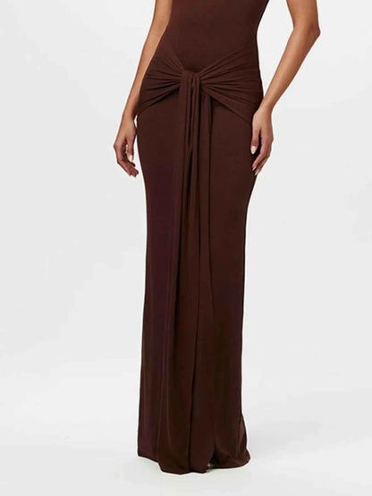 Sleeveless Mock Neck Knot Front Maxi Dress