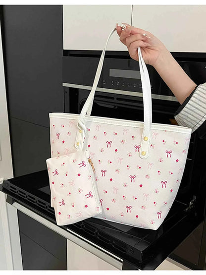 Printed Tote Shoulder Bag with Pouch