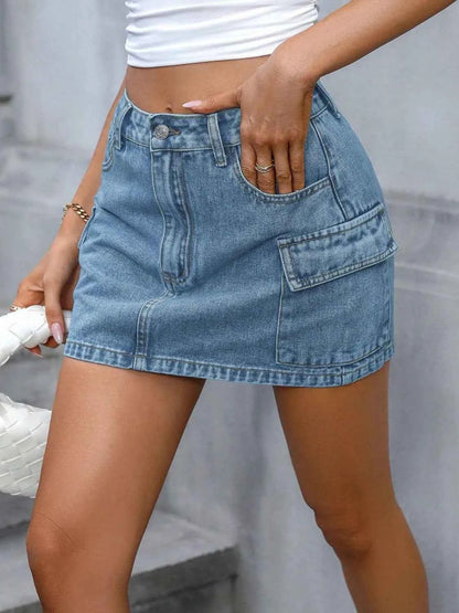 Pocketed Denim Mini Skirt