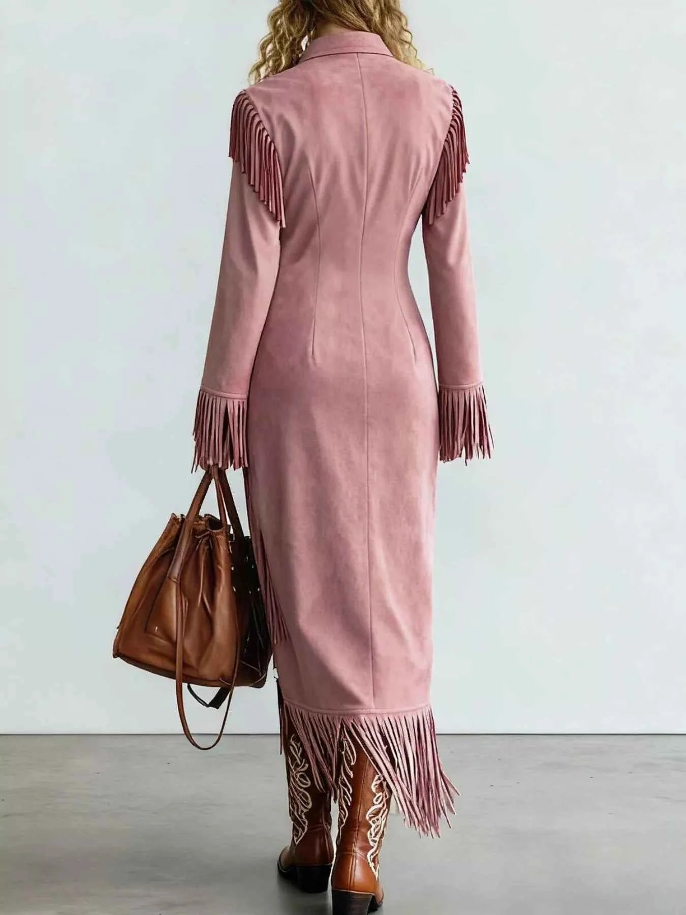 Fringed Suede Slit Dress