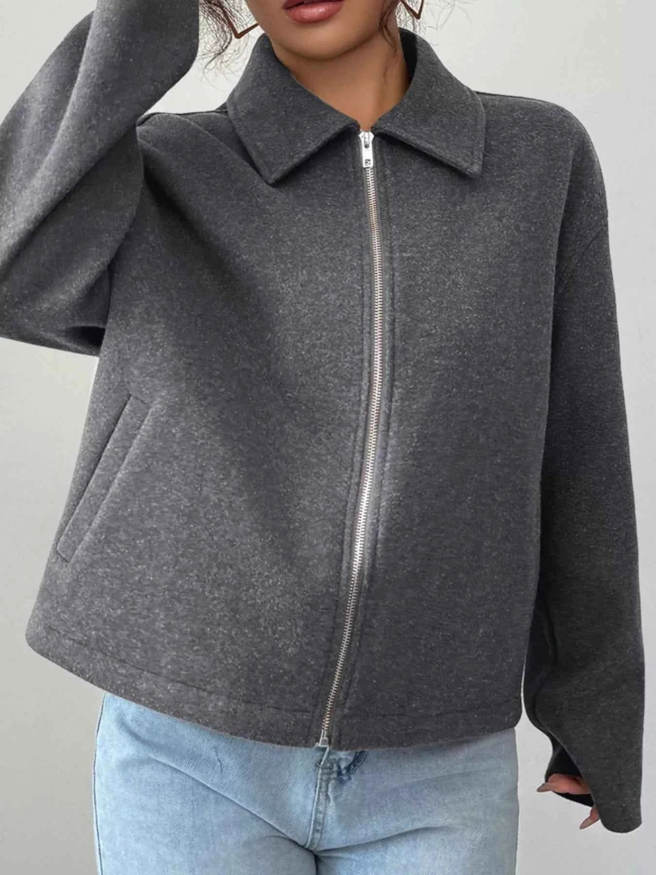 Casual Zip-Up Long Sleeve Jacket