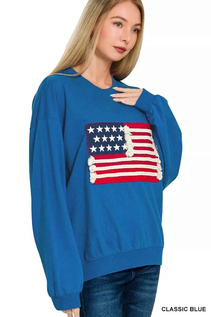 Zenana French Terry American Flag Pullover