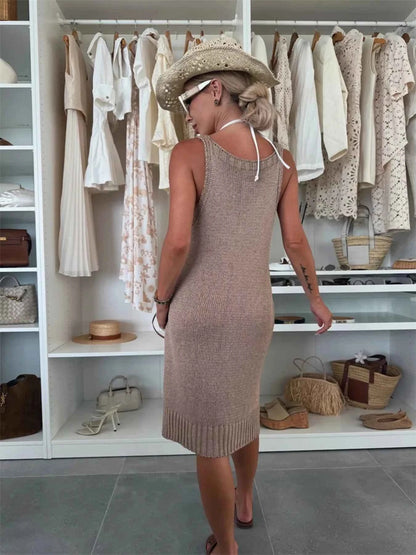 Ribbed Hem V-Neck Sweater Dress