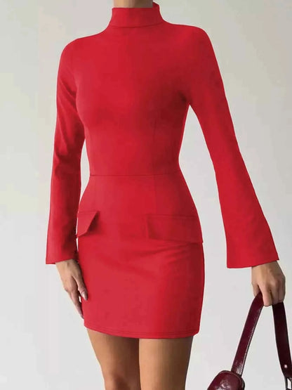 Mock Neck Long Sleeve Bodycon Dress