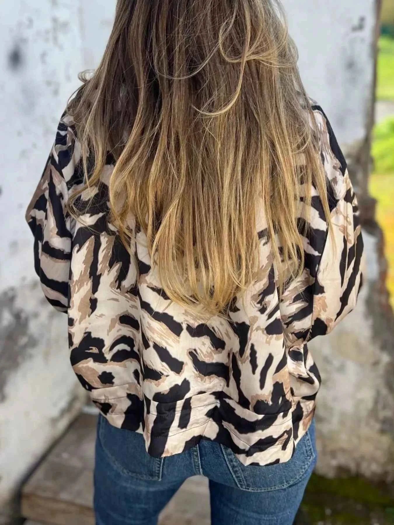 Full Size Zip Up Zebra Print Bomber Jacket Plus Size