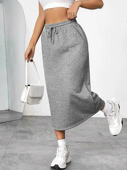 Slit Drawstring Midi Skirt