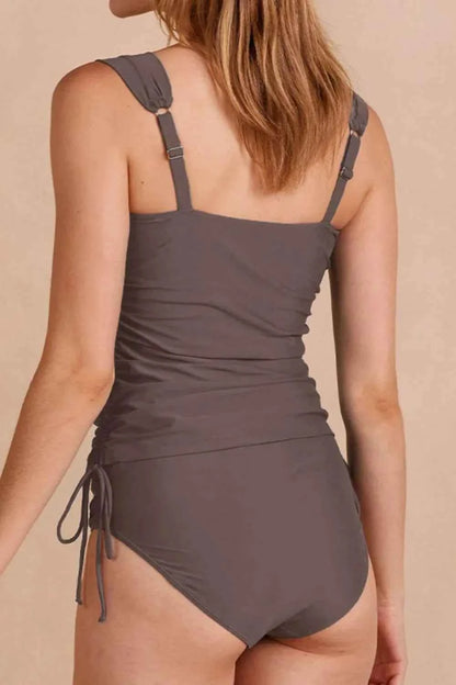 Drawstring Ruched Wide Straps Tankini Set
