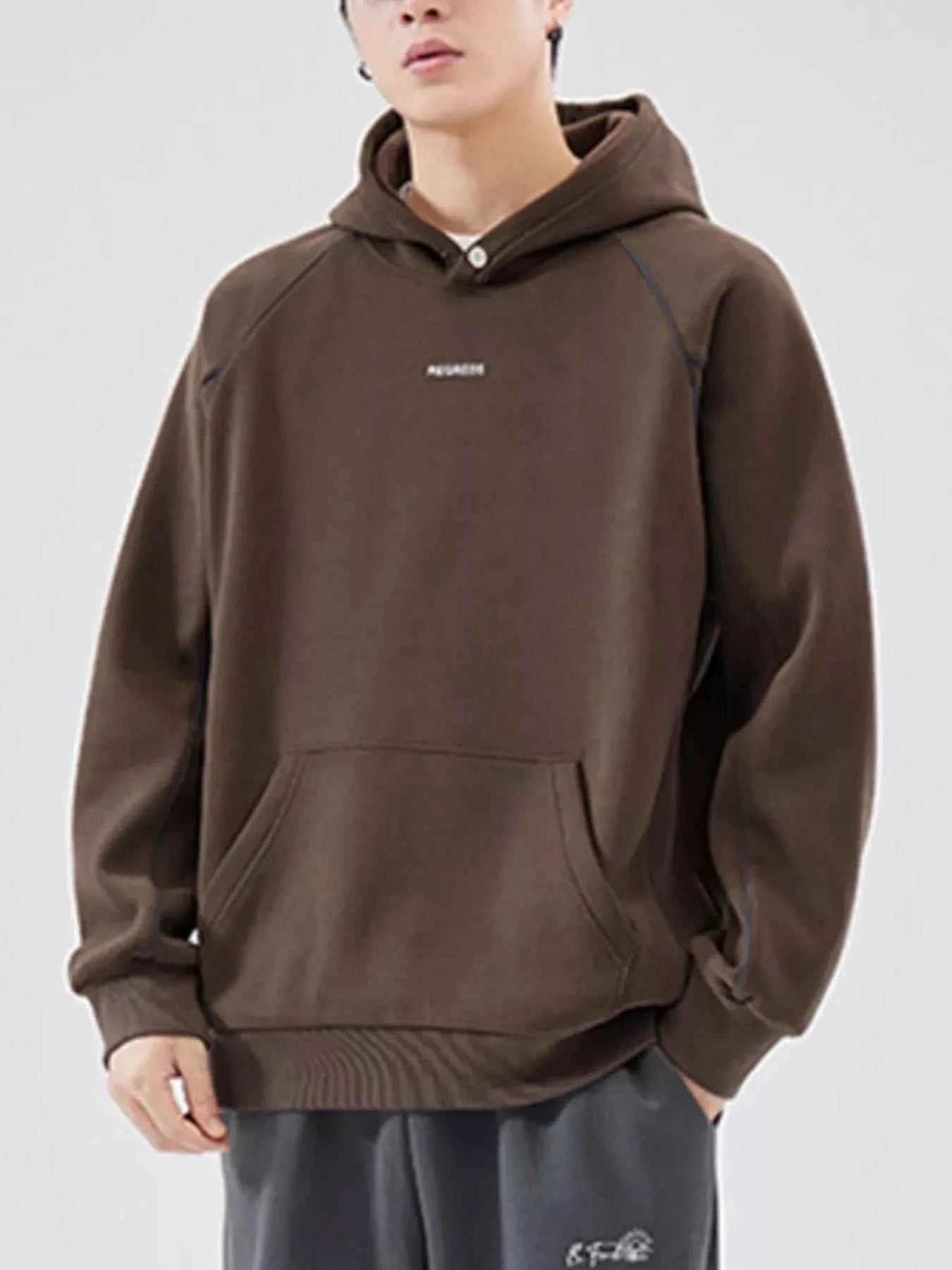 Men's Plus Size Kangaroo Pocket Raglan Sleeve Hoodie