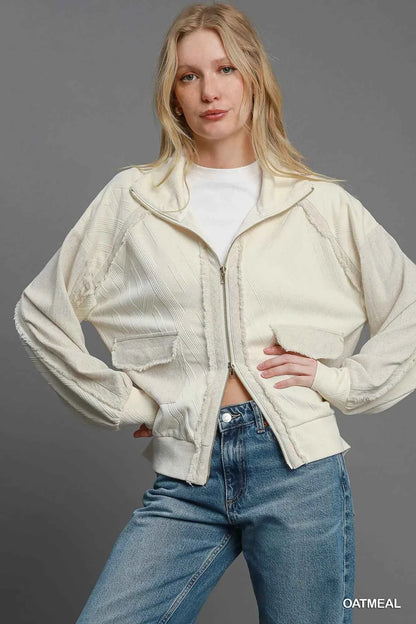 Umgee Two-Way Jacquard Zip-Up Jacket