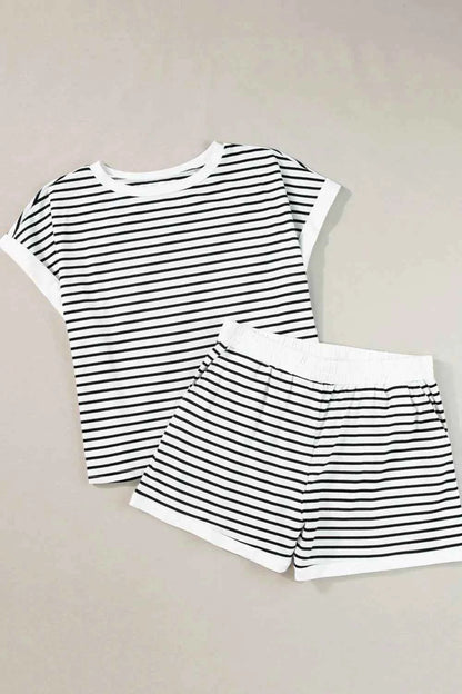 Striped Contrast Top and Shorts Set