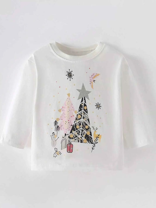 Children's Christmas Tree Graphic Long Sleeve T-Shirt
