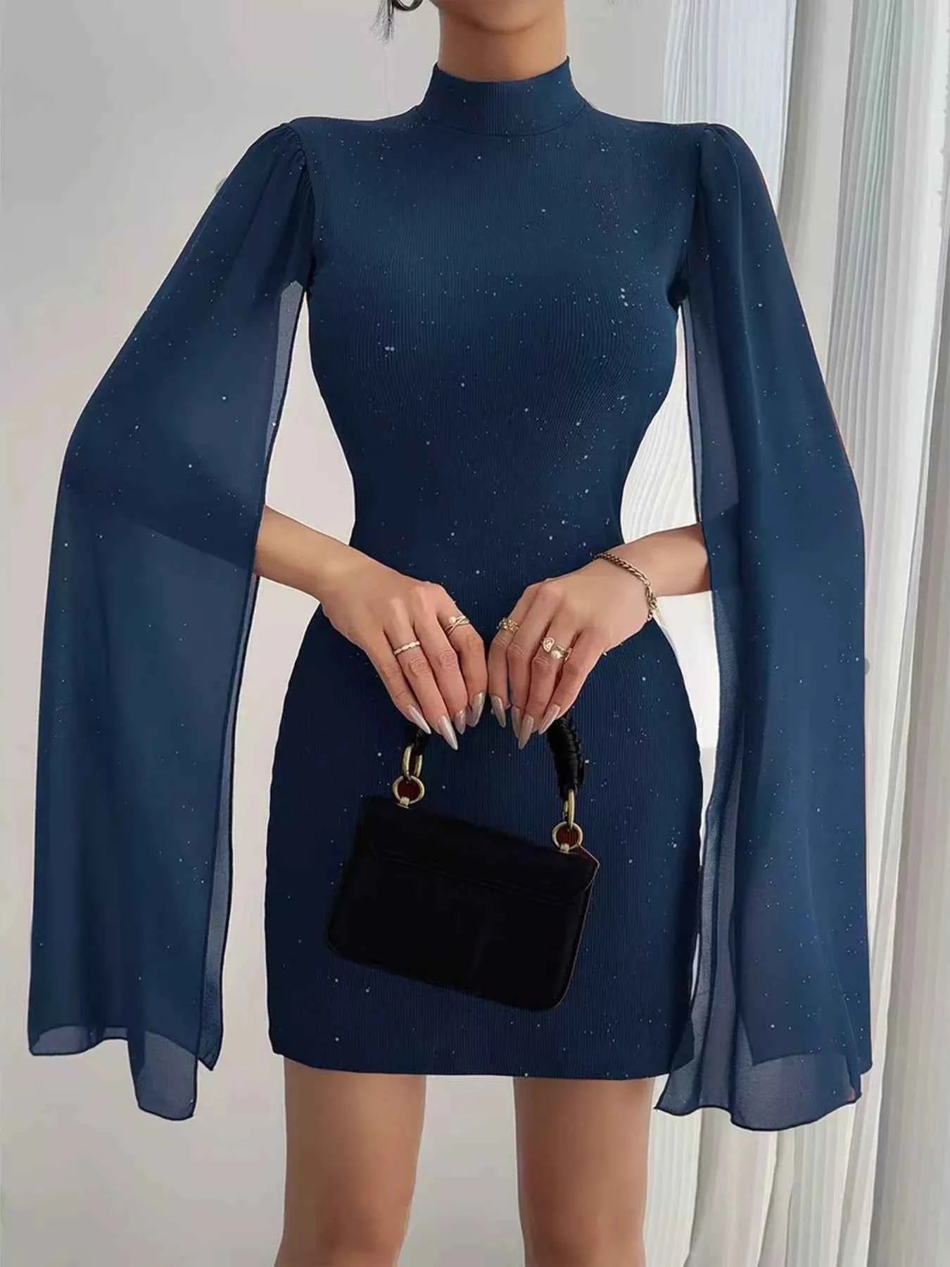 Glitter Cape Sleeve Mini Dress
