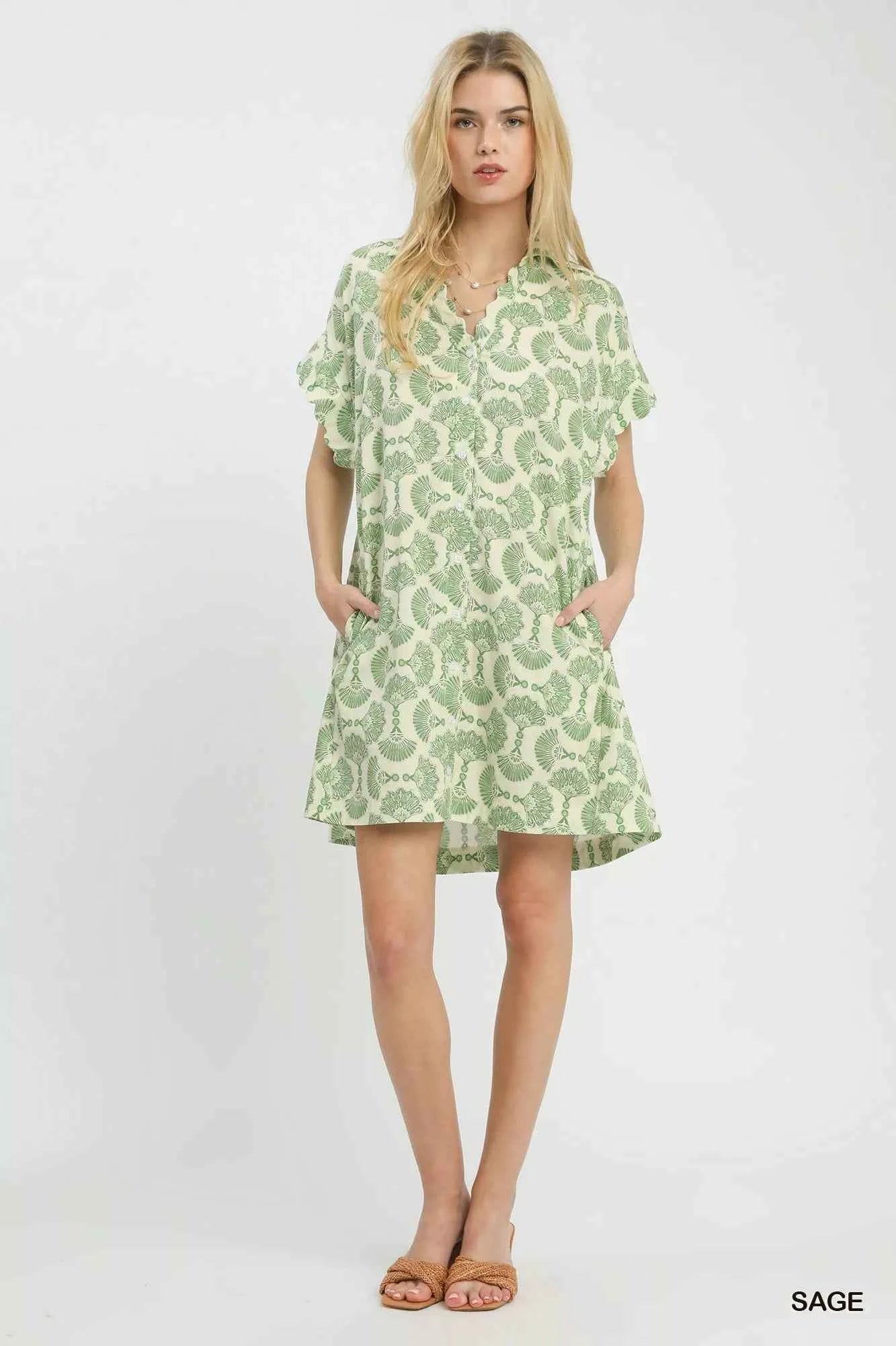 Umgee Printed Button Front Shirt Dress