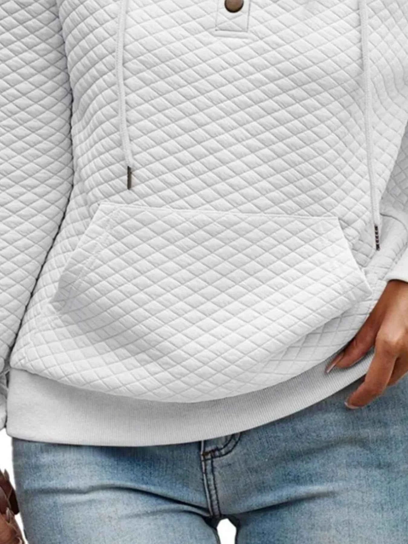 Drawstring Textured Dropped Shoulder Hoodie