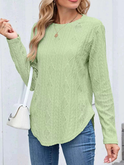 Openwork Textured Long Sleeve Top