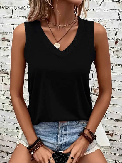 Breathable V-Neck Ribbed-Band Tank Top