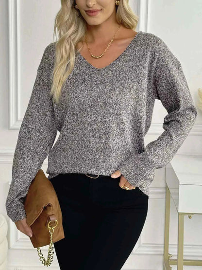 Casual V-Neck Drop Shoulder Sweater