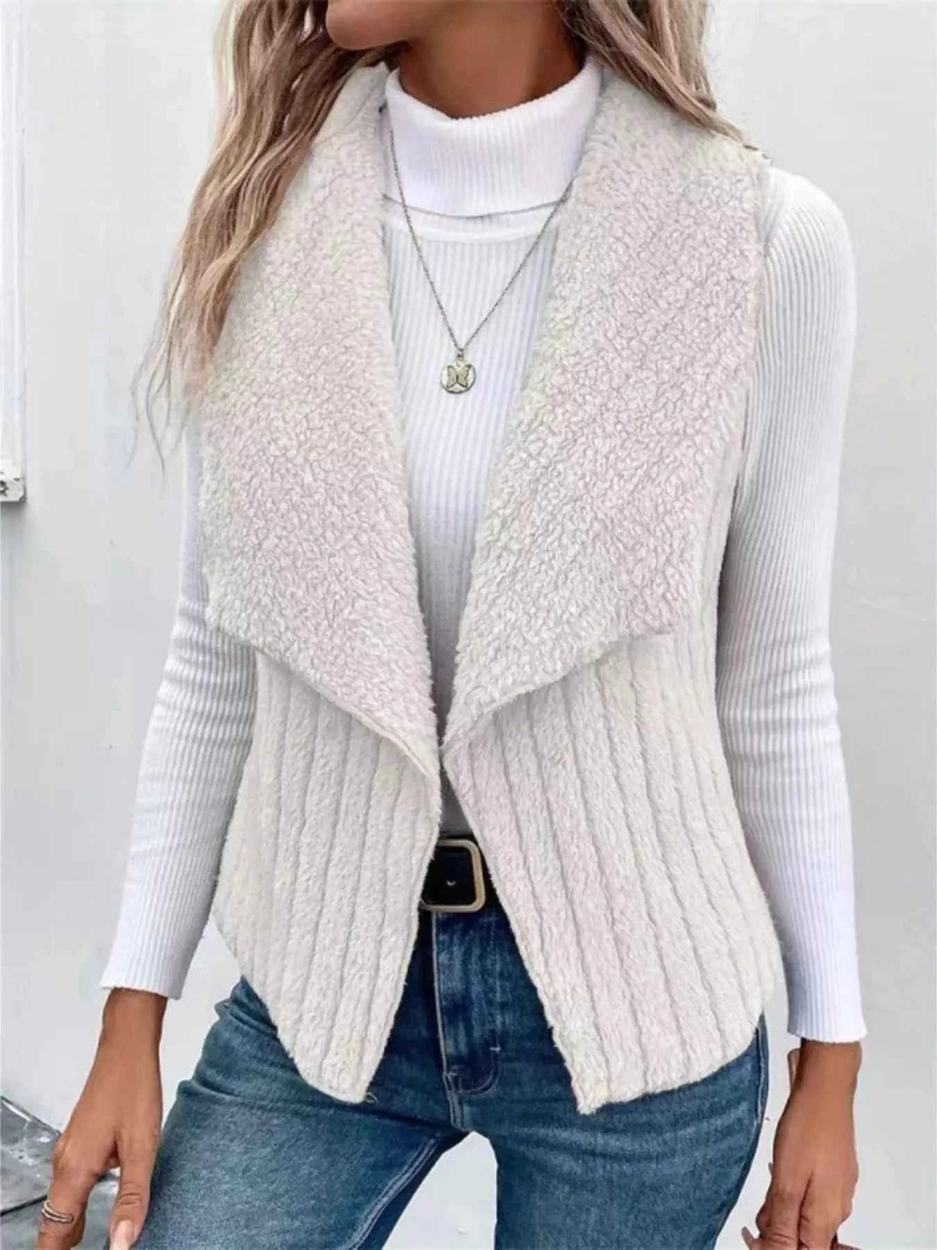 Cozy Fleece Open Front Vest Coat